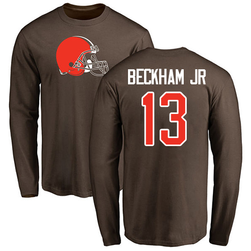 Men Cleveland Browns #13 Beckham Jr Browns Color Name Number Logo Long Sleeve Nike NFL T-Shirt